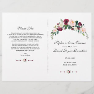 Rústico programa de bodas con flores rosadas de Ru