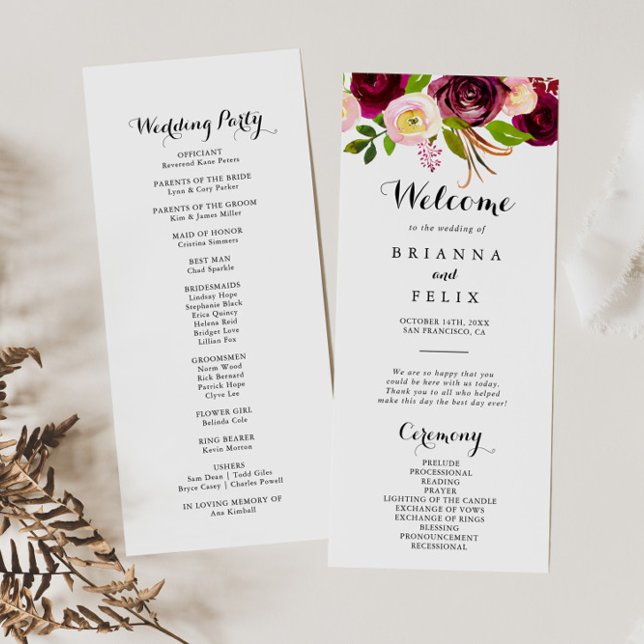 Rústico programa de Rubor Burgundy Floral Wedding (Subido por el creador)