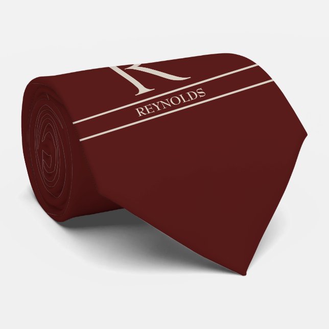 Rústico Rojo Clásico Monograma Corbata de cuello (Enrollado)