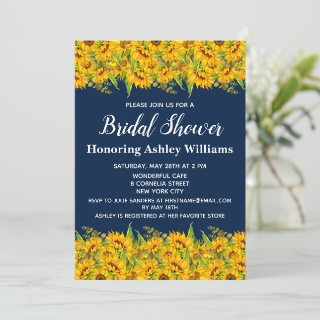 Rústico Sunflower Bridal Shower Invitación floral (Anverso de pie)