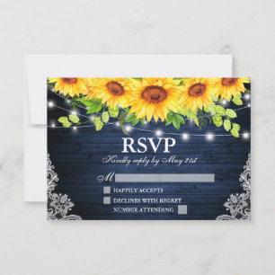 Rústico Sunflower Floral Blue Wood Luces Lace RSVP