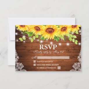 Rústico Sunflower Floral Wood Luces Lace RSVP
