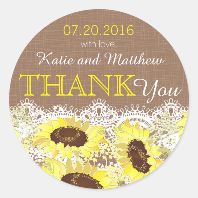 Rústico Sunflower Lace Etiqueta (Anverso)