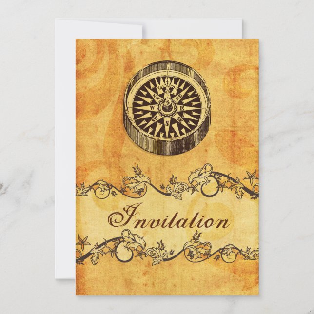 rústico, vintage, brújula invitaciones a la boda n (Anverso)
