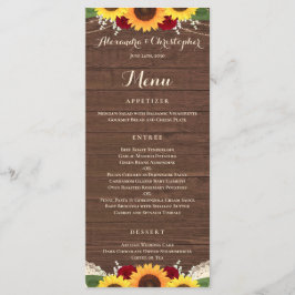 Rústicos girasoles menú Boda de Rosas Rojas Borgoñ