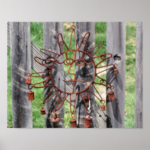 Rusto Wire Sun Face Decoración De Césped En Alambr