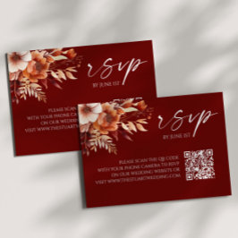 Rusty Burgundy Floral QR Código Boda Tarjeta RSVP