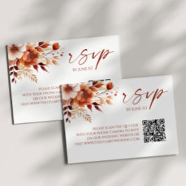 Rusty Burgundy Floral QR Código Boda Tarjeta RSVP