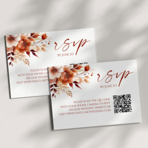 Rusty Burgundy Floral QR Código Boda Tarjeta RSVP