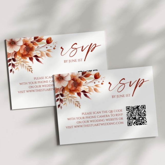 Rusty Burgundy Floral QR Código Boda Tarjeta RSVP (Subido por el creador)