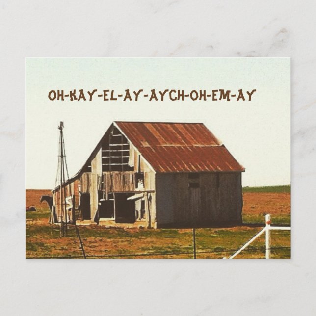 Rusty viejo granero en la postal de Oklahoma (Anverso)