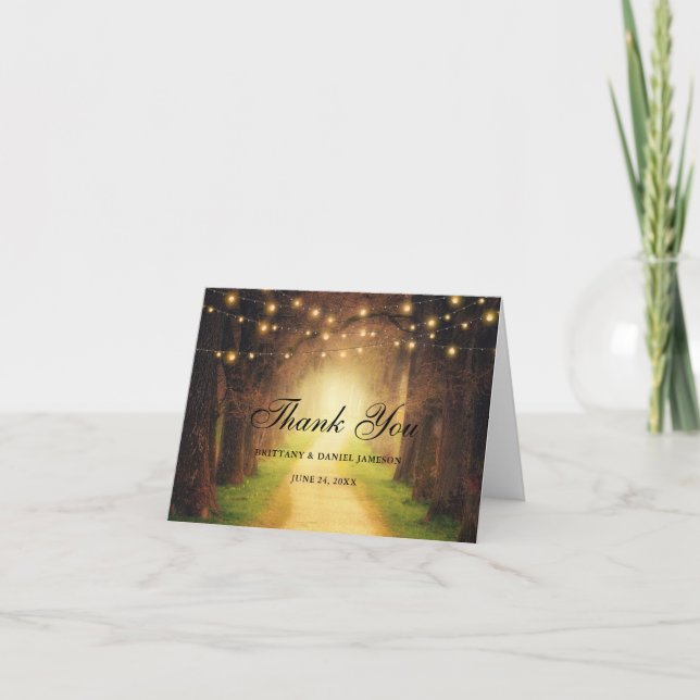 Rut Forest Path Wood String Lights Boda Nota (Anverso)
