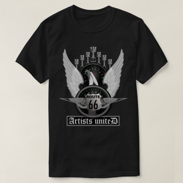 Ruta 66 Artistas camiseta unida V-8 (Diseño del anverso)