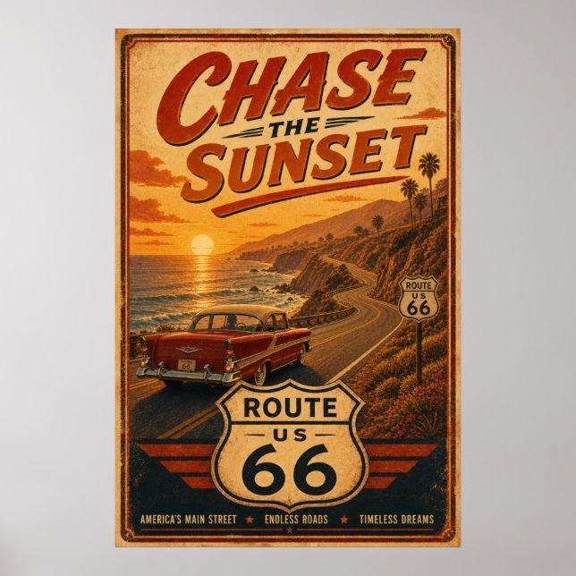 Ruta 66 Chase Sunset Road Arte (Frente)