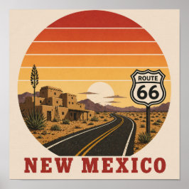 Ruta 66 de Nuevo México Póster de la puesta de sol