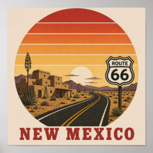 Ruta 66 de Nuevo México Póster de la puesta de sol