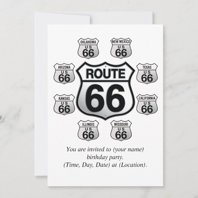 Ruta 66 Invitación de cumpleaños. (Anverso)