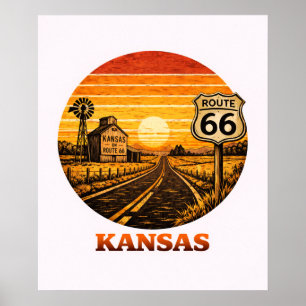 Ruta 66 Kansas Póster del Estado del Girasol