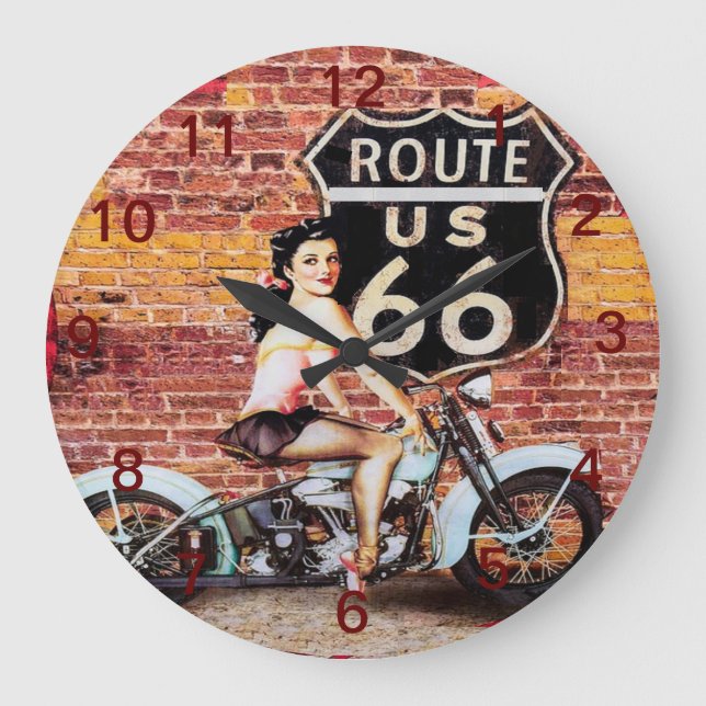 Ruta 66 Mujer en el reloj de pared de motocicletas (Anverso)