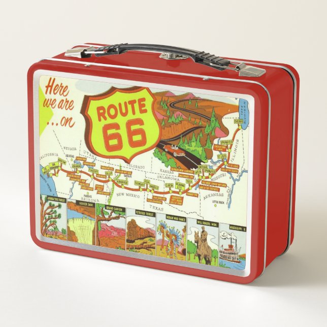 Ruta de aspecto retro 66 Caja de almuerzo Metaliza (Reverso)