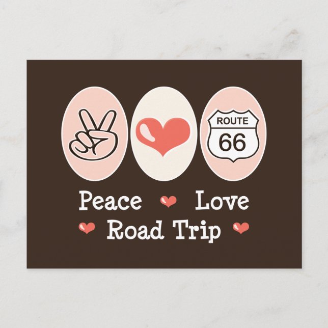 Ruta de viaje de Peace Love Road 66 postal (Anverso)