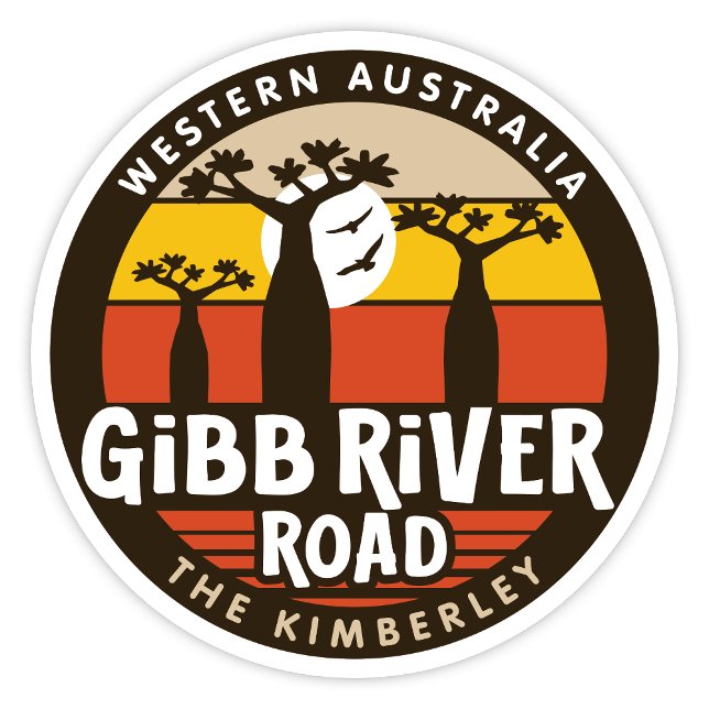 Ruta del río Gibb, Pegatina de Australia Occidenta (Gibb River Road, The Kimberley, Western Australia Retro Round Sticker)