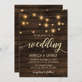 Rutic Barn Wood String luces Invitaciones a la bod