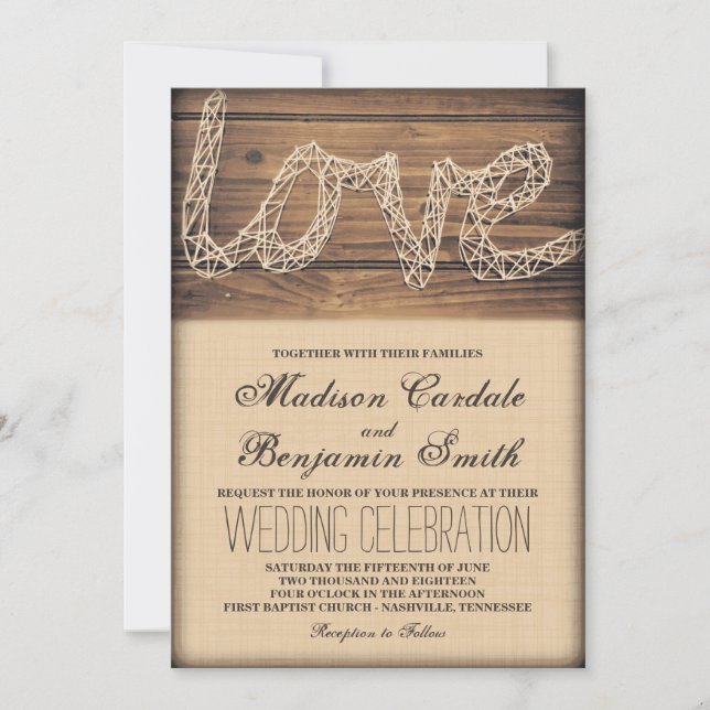 Rutic Country Love String Invitaciones a la boda d (Anverso)