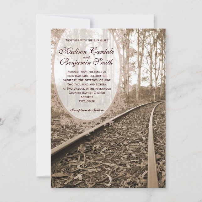 Rutic Country Railroad Tracks Wedding Invitaciones (Anverso)