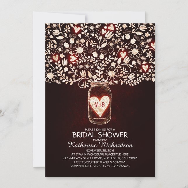 Rutic Lights Mason Jar Bridal Shower Invitaciones (Anverso)