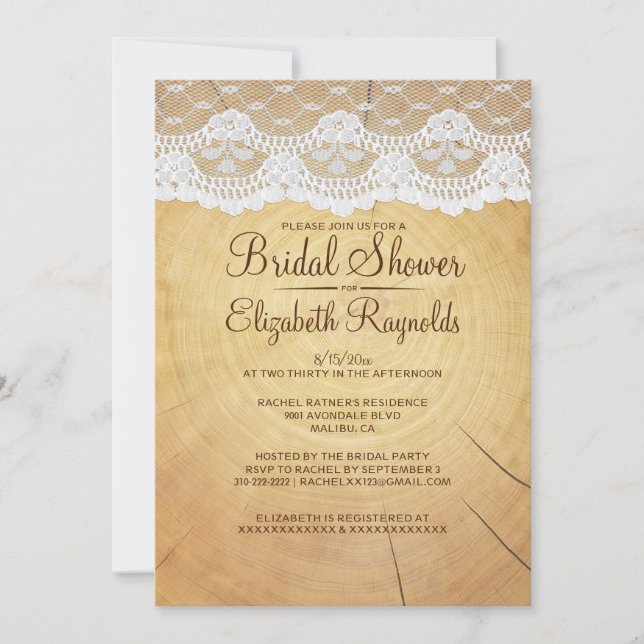 Rutic Tree Rings Bridal Shower Invitaciones (Anverso)