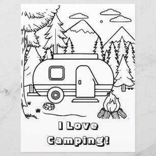 RV Camper y Campfire   Página de coloreado