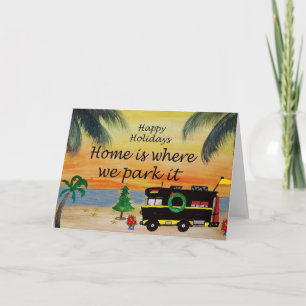 RV Navidades de vacaciones acampan en tarjetas de 