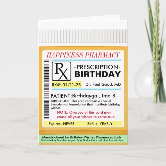 RX Prescripción para tarjeta BIrthdays (Anverso)