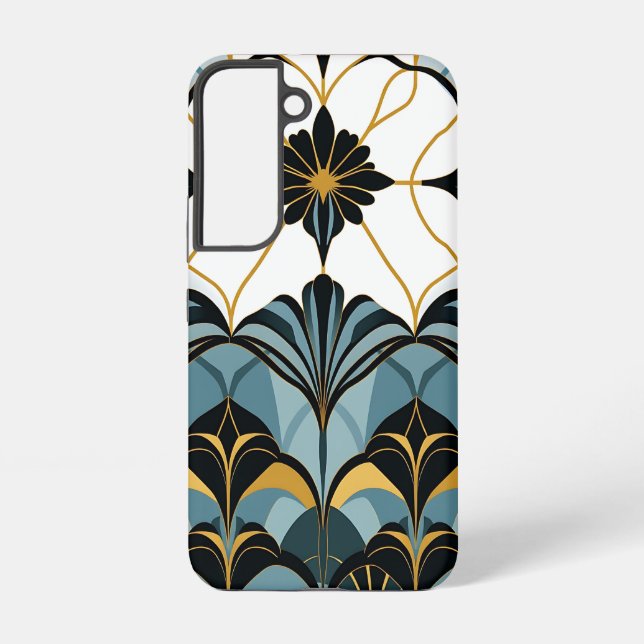 S22 Funda para Samsung Galaxy con deco de azul y dorad (Reverso )