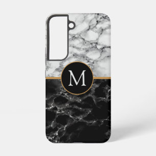 S22 Funda para Samsung Galaxy de mármol blanco y negro