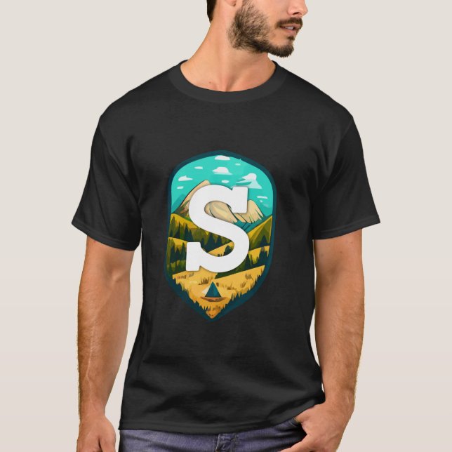 S Letra Big Mountain Camping Larga Manga Camiseta (Anverso)