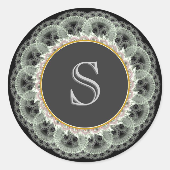 S Monograma blanco sobre Pegatina de encaje de col (Anverso)