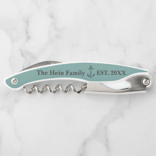 Sacacorchos ANCHOR Nautical Family Name Year Aqua Blue