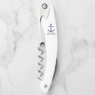 Sacacorchos Ancla Azul Marino Náutico para Padrinos Personaliz