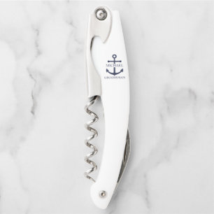 Sacacorchos Ancla Azul Marino Personalizada para Padrinos
