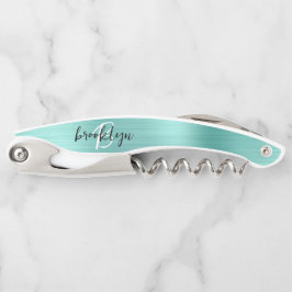 Sacacorchos Aqua Faux Brushed Metal Monogram Script