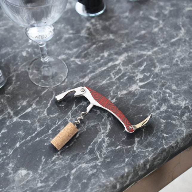 Sacacorchos Arte de patrones tribales rojos (Corkscrew Bottle Opener)