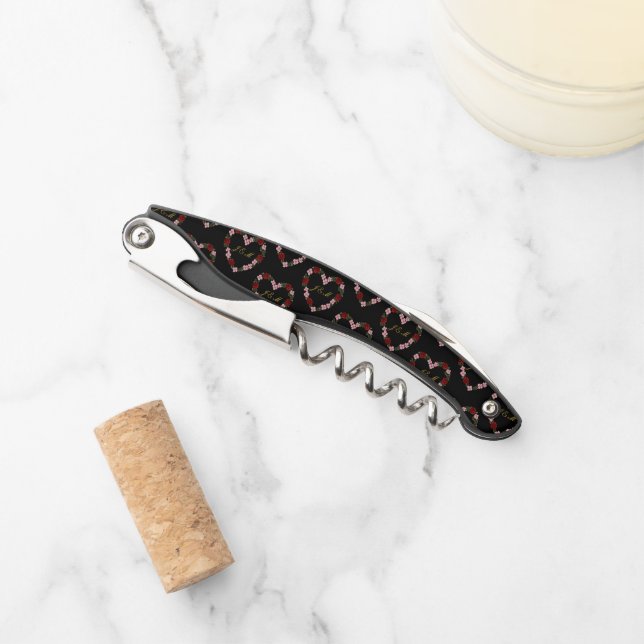 Sacacorchos Black corkscrew with a pink and red heart (Anverso)