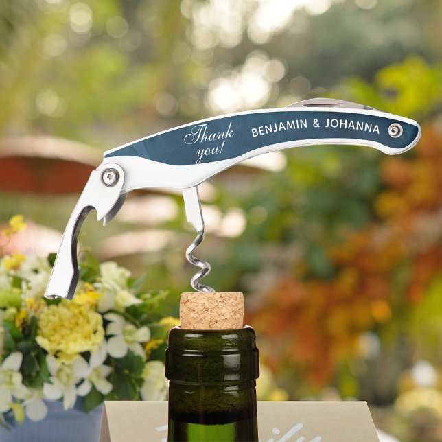 Sacacorchos Boda de acuarela azul de la Marina Gracias (Navy Blue Watercolor Wedding Thank You Favors Waiter's Corkscrew
)