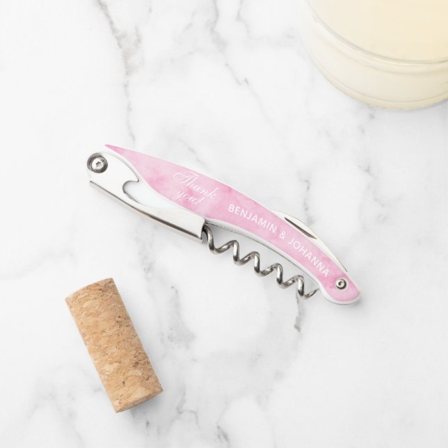 Sacacorchos Boda de acuarela rosa Blossom Gracias (Anverso)