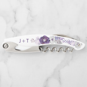 Sacacorchos Boda floral de color morado y plateado