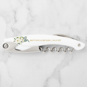 Sacacorchos Boda Watercolor Green Floral White Gold