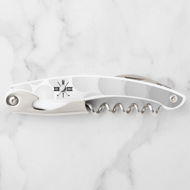 Sacacorchos Bolas de golf Textura y Monograma Inicial del Club (Anverso)