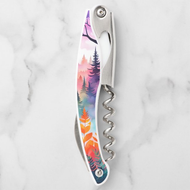 Sacacorchos Bosque acuático de hojas y árboles (Reverso)